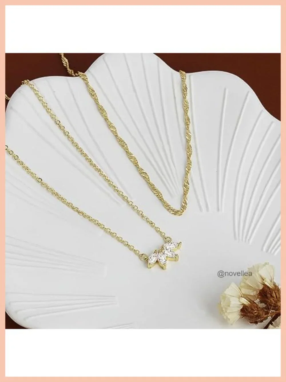 Layered Necklace Set 14k Gold Plated CZ Pendant Dainty Flower Jewelry Gift
